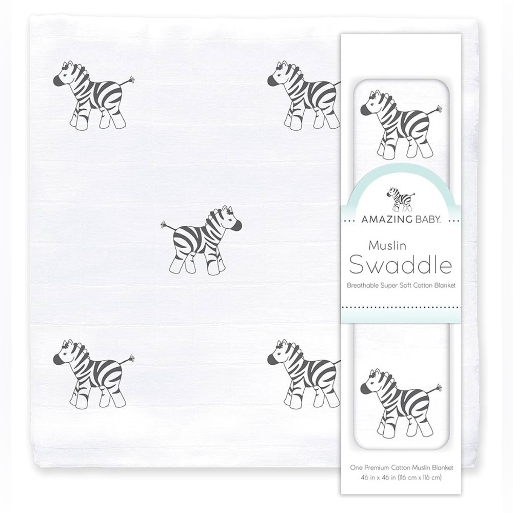 Amazing Baby Zebra Muslin Swaddle Blanket Black White NWT